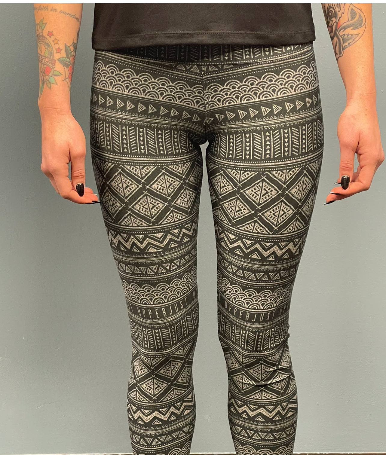 LissKiss Grey, Blue, Brown & Black Aztec Jacquard Knit Print - Leggings