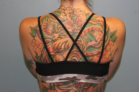 Black w Gray Camo Trim Sports Bra