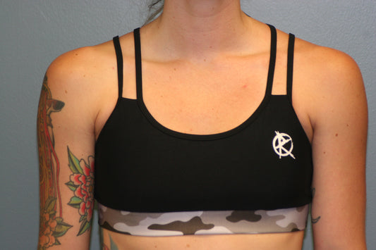 Black w Gray Camo Trim Sports Bra
