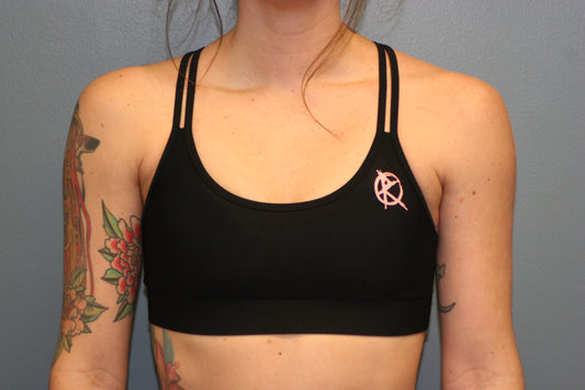 Black Double Sports Bra w Peach Logo