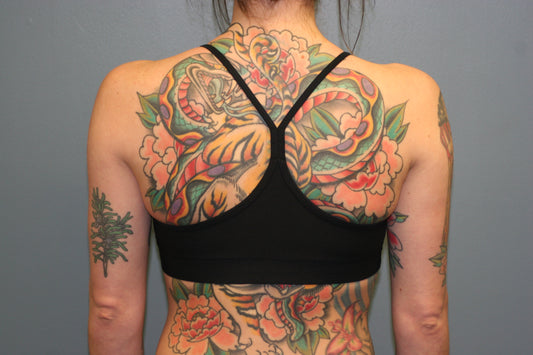 Black Cross Sports Bra w Orange Logo