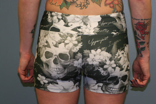 B&W Skull Flower Shorts